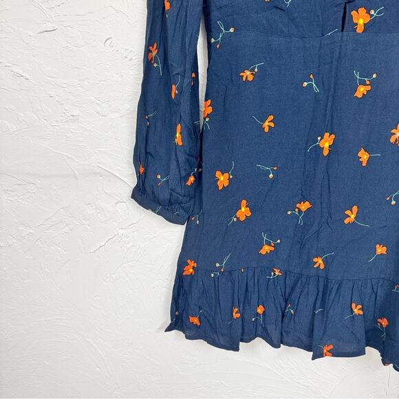 Dress Forum Revolve Blue Floral Long Sleeve Mini Dress Womens M Ruffled Girly - Picture 2 of 14